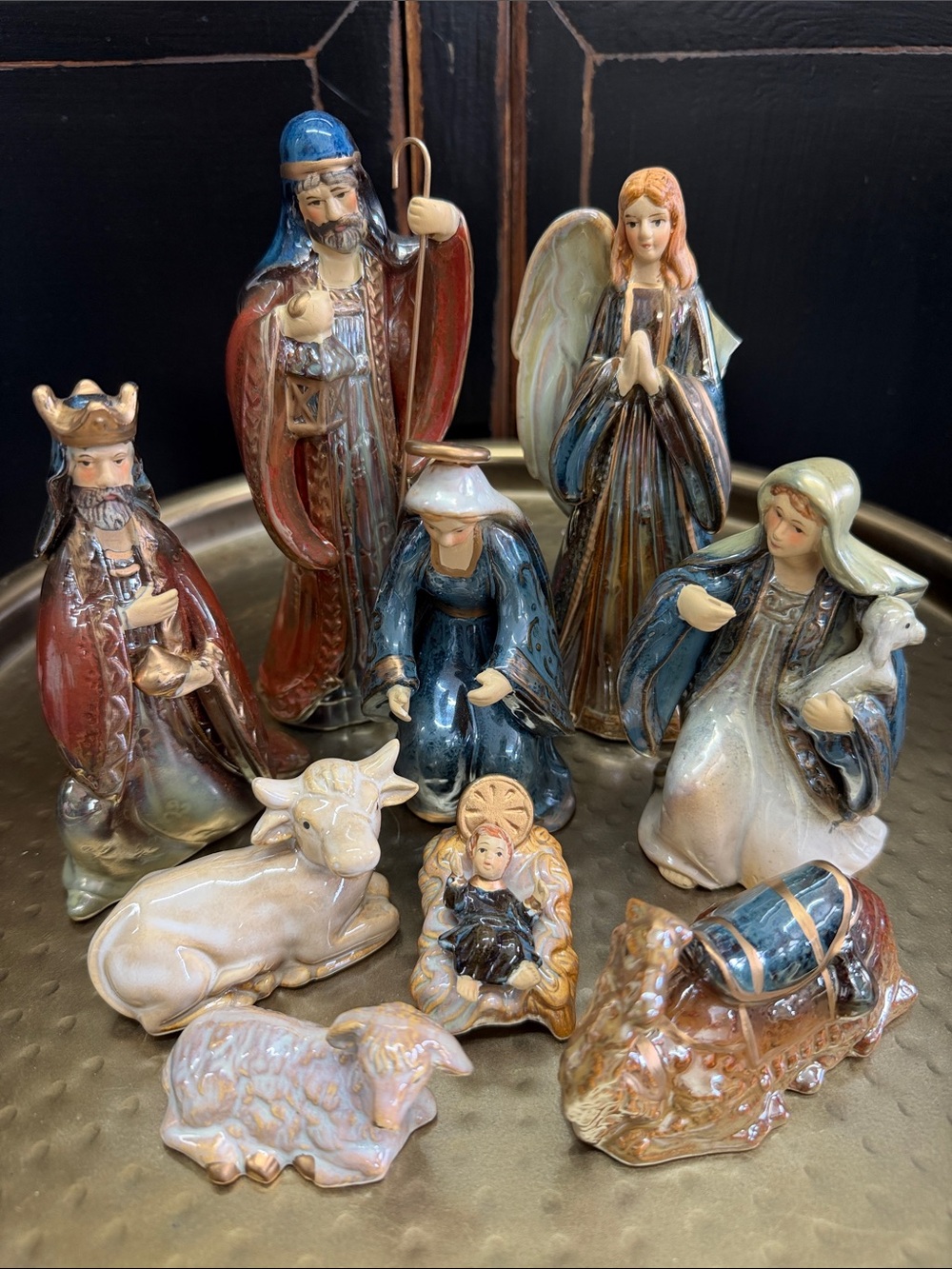 Kirkland’s Porcelain Nativity Figurine Set in Blue, Brown & Cream